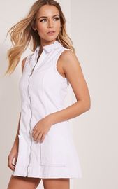 fashion cutting blouse design white zip front denim dress