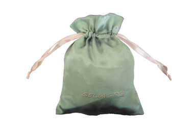 Silk Screen Satin Favor Drawstring Pouch Bags Printed Logo Ribbon